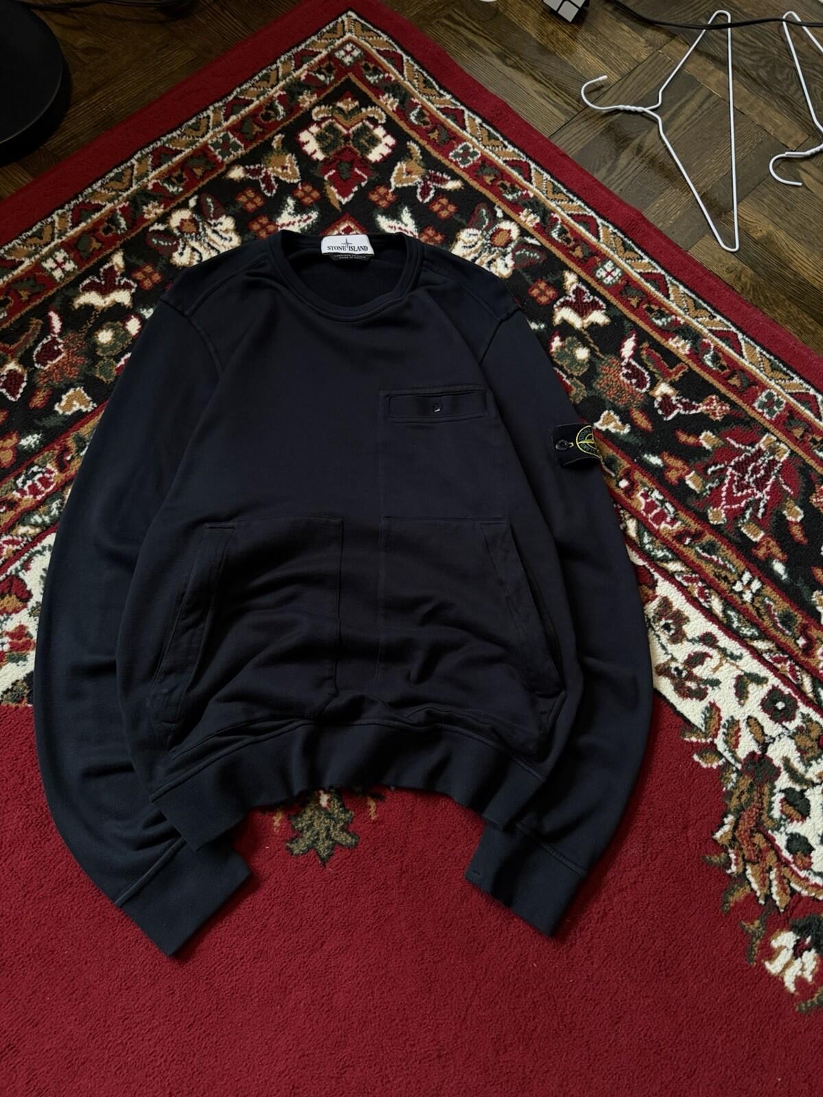 Stone Island Black Crewneck Pocket Sweatshirt Men’s Size S Pullover Zip Pockets