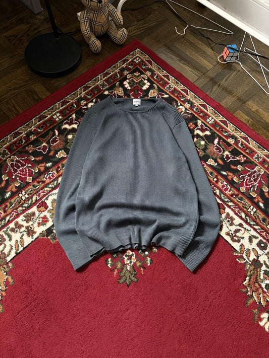 Vintage Armani Collezioni Ribbed Knit Crewneck Blue Sweater Silk Blend Size M