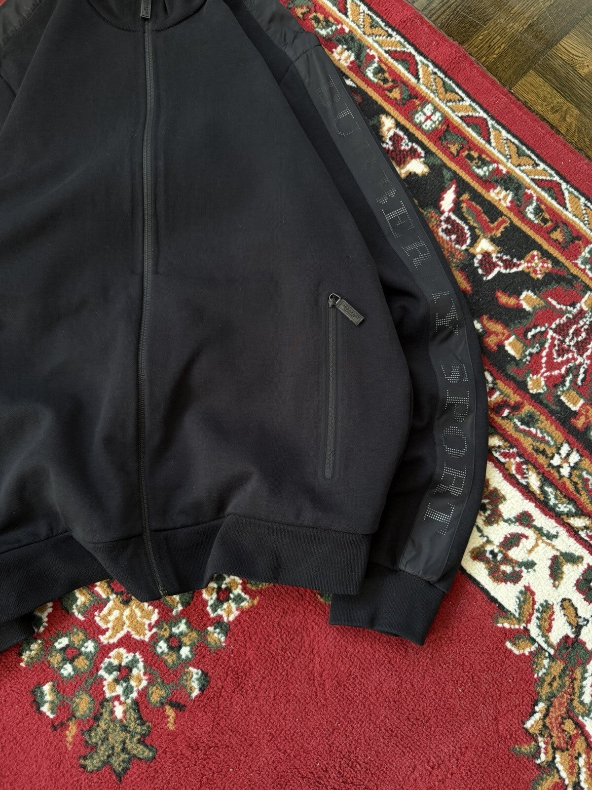 Burberry Sport Black Zip Up Sweater Mesh Logo On Sleeve Size L