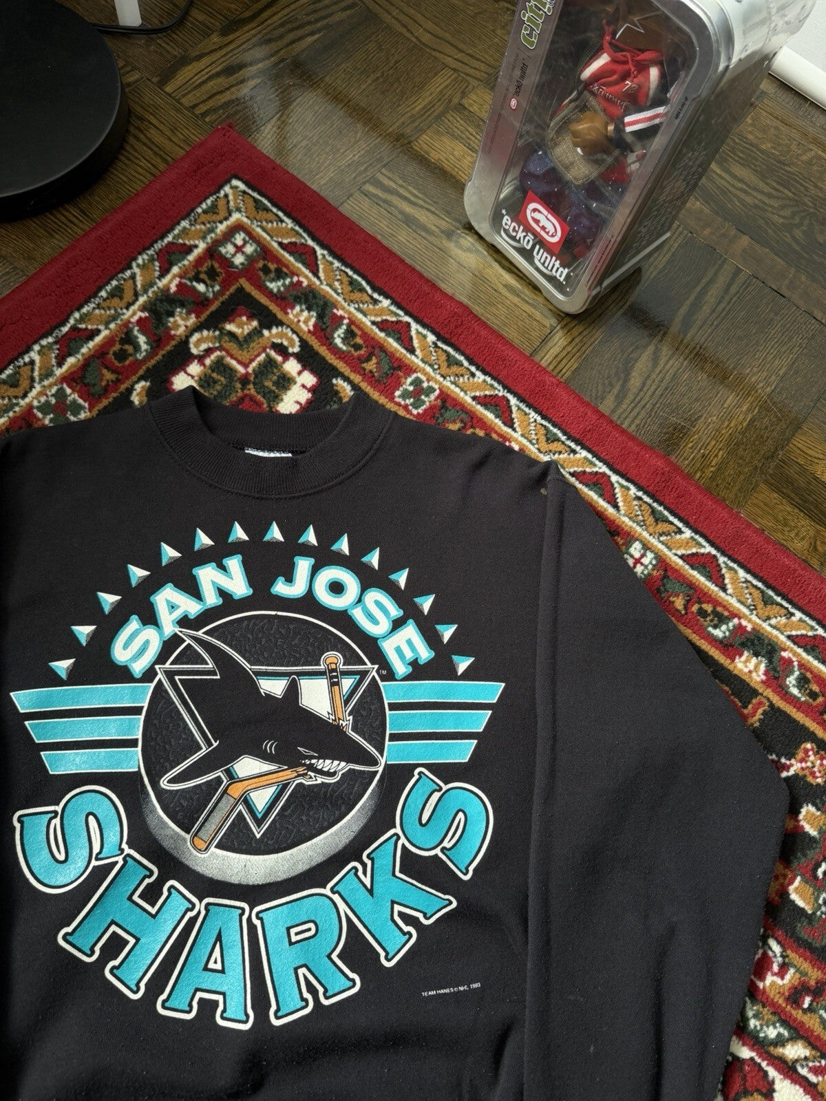Vintage San Jose Sharks 1993 Men Sweatshirt Pullover Crew Bite Logo Hockey Sz M