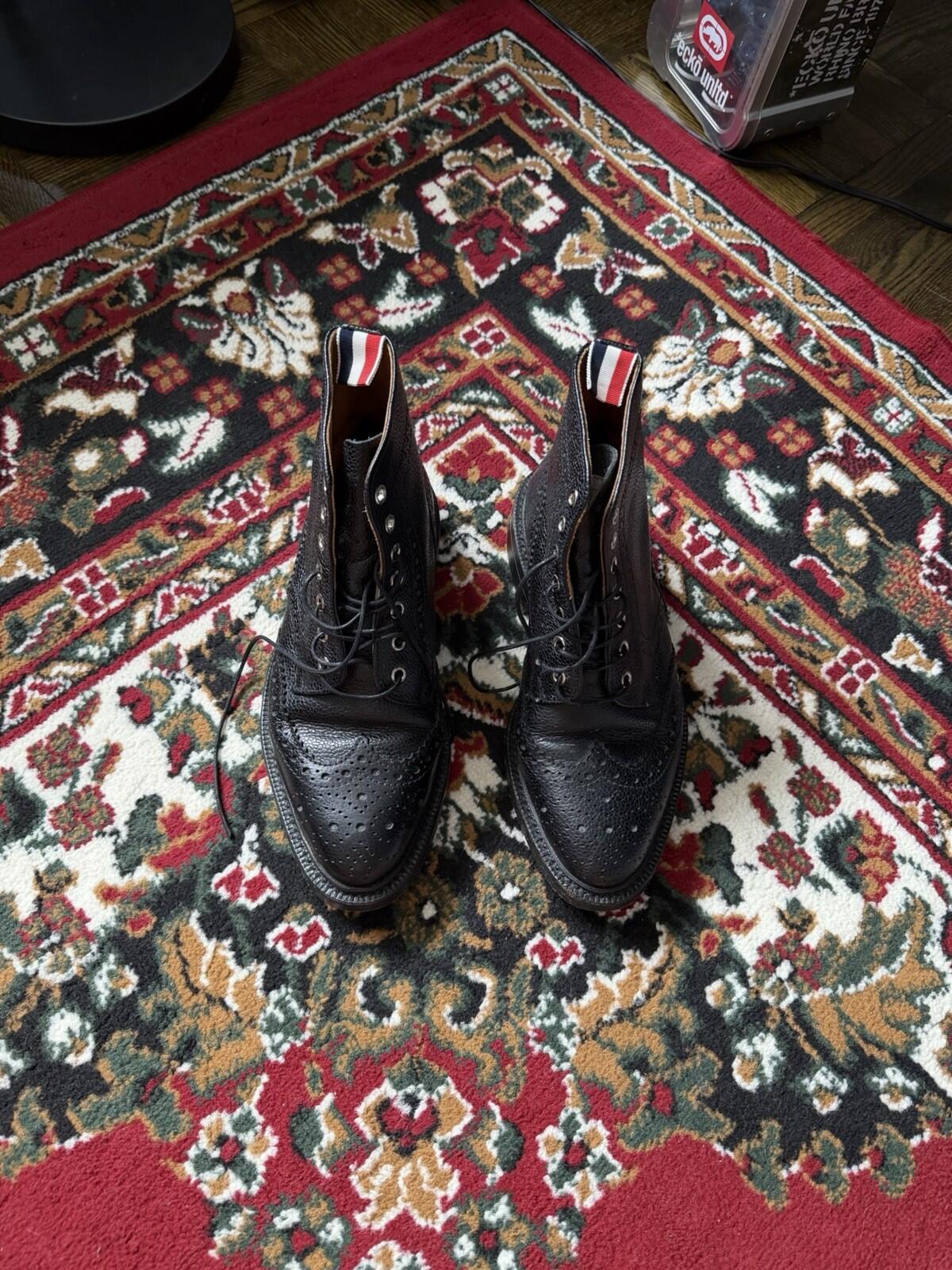 Thom Browne Mens Wingtip Pebble Grain Leather Ankle Boots Size 42 / US 9 Lace Up