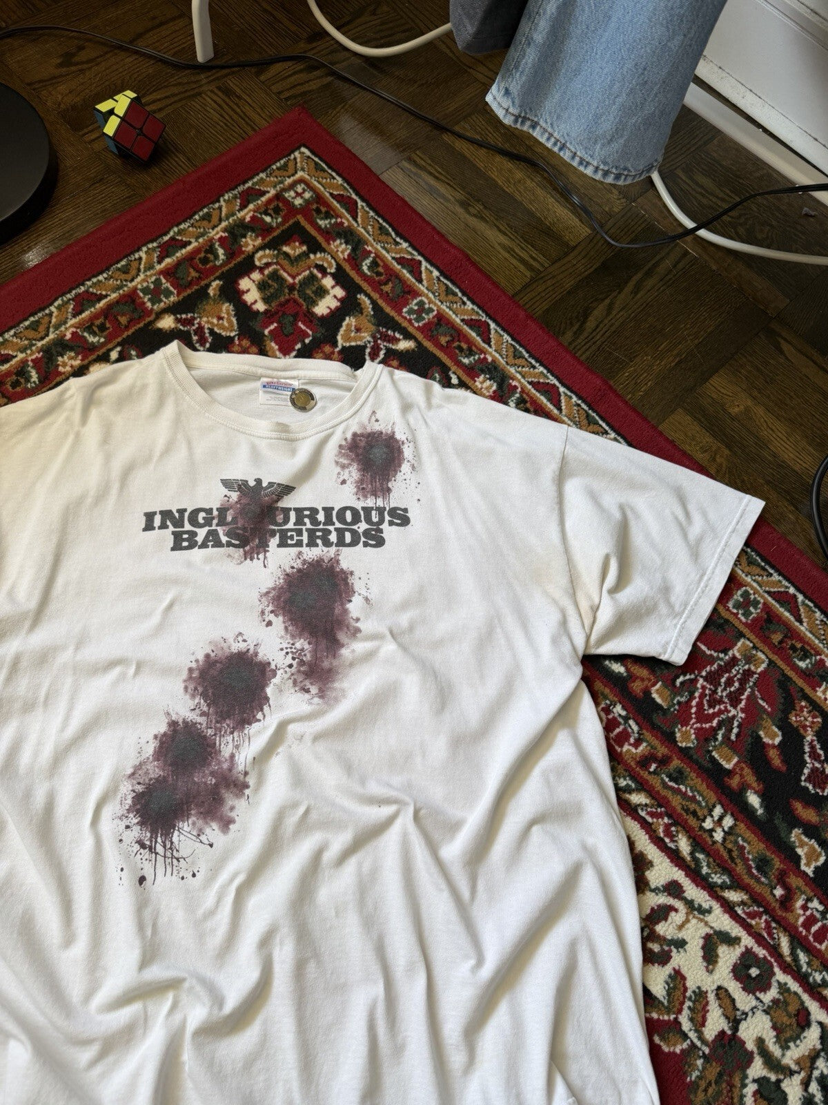 Inglourious Basterds War Tarantino Bullet Holes Shirt Movie Promo XXL Brad Pitt