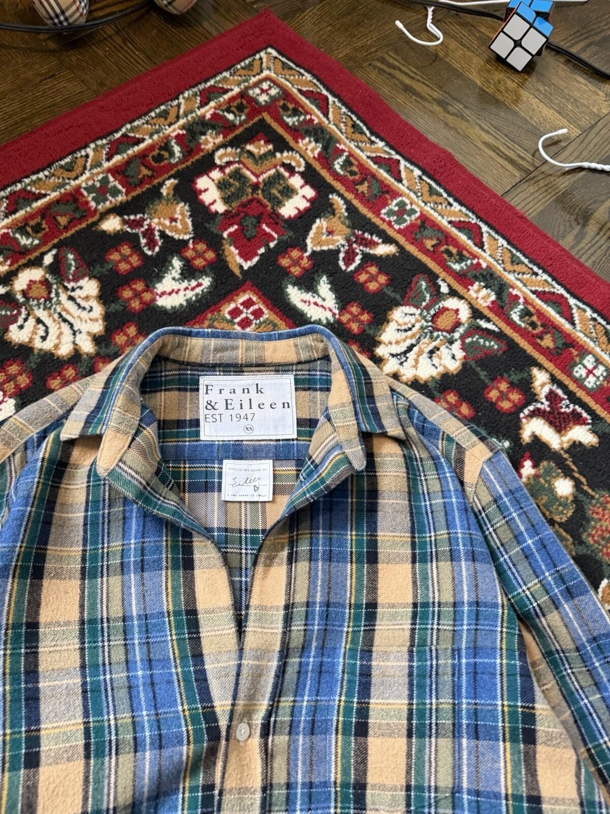 Frank and Eileen "Eileen" Italian Woven Flannel Plaid Button Down Shirt Womens