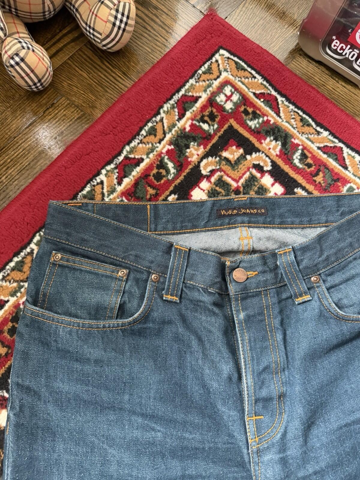 Nudie Grim Tim Organic Dry Greencast Button Fly 36 X 34 Jeans Vintage Blue