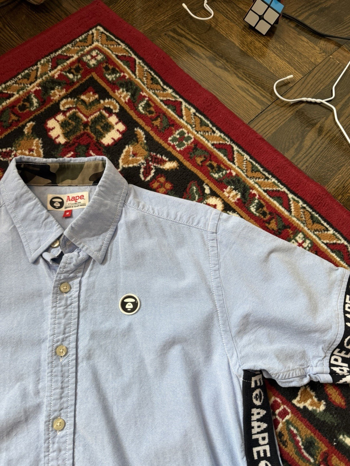 Aape By A Bathing Ape Mens Size Medium Denim Cotton Short Sleeve Shirt / Stretch