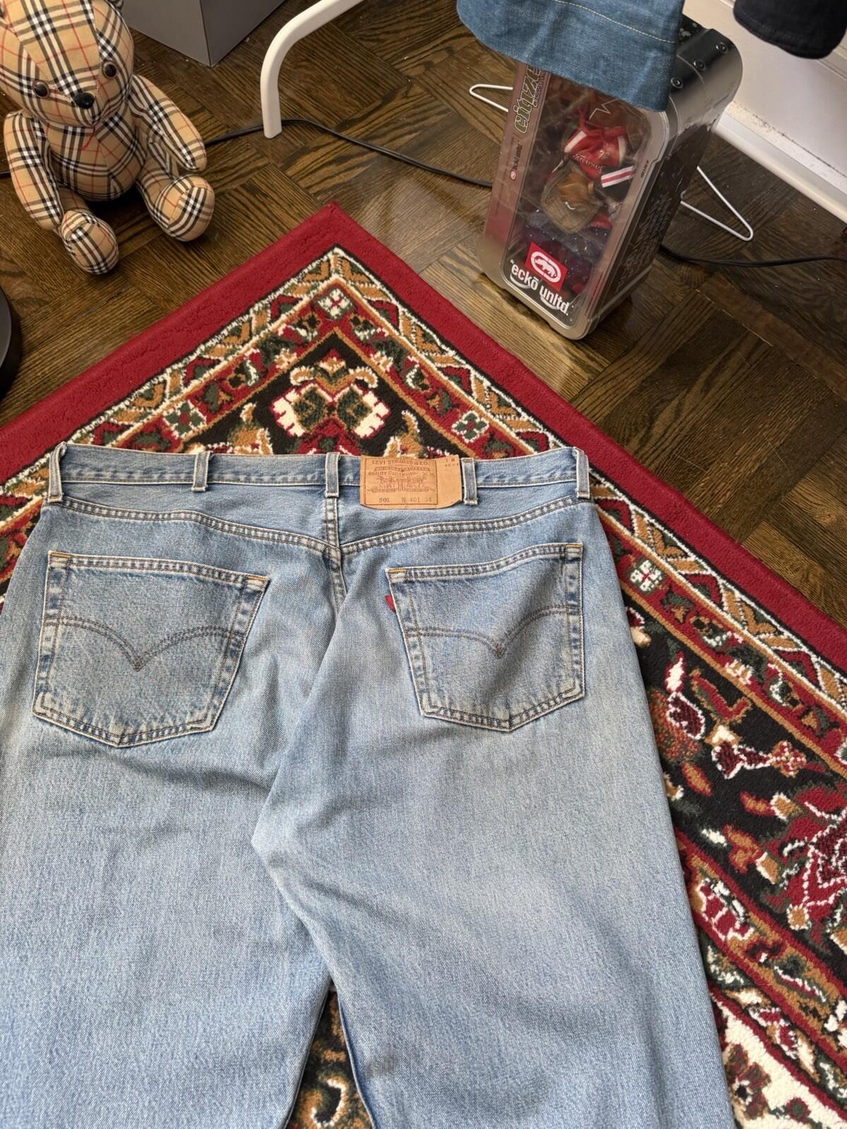 90s Vintage Levi's 501 Jeans Size 40x34 Blue Light Blue Washed Denim