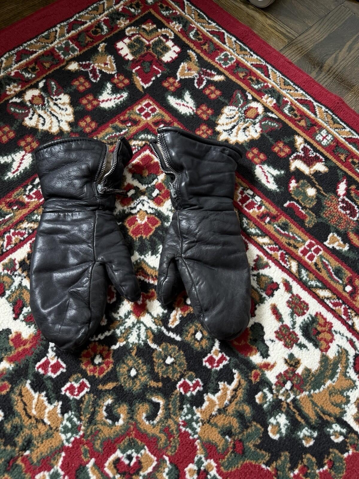 Vintage Leather Lightning Zipper Biker Gloves 50s-60s Fleece Lined Made in USA