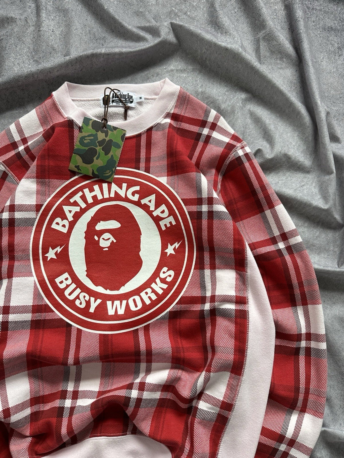 A Bathing Ape Bape Plaid Check Gift Busy Works Sweatshirt Crewneck Size M