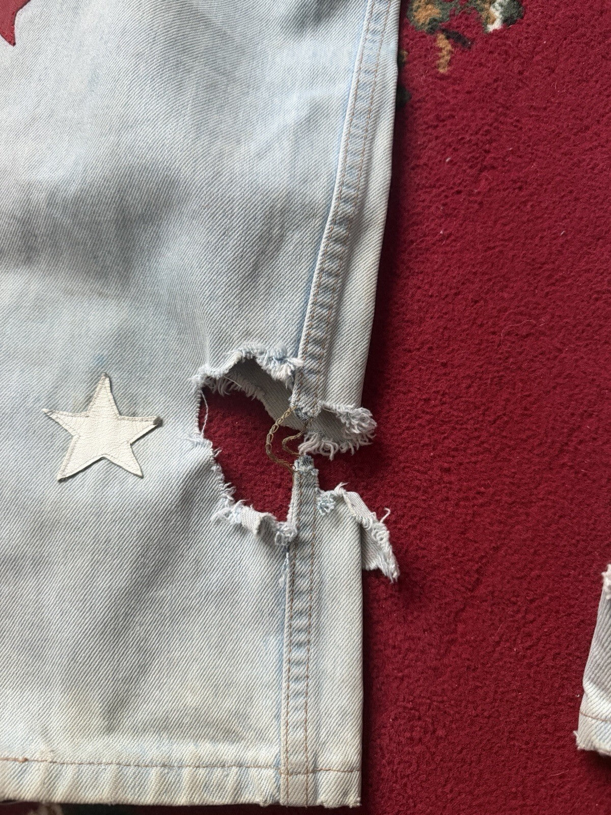 Vintage 90s Parasuco Distressed USA Flag Stars Jeans Light Wash Denim