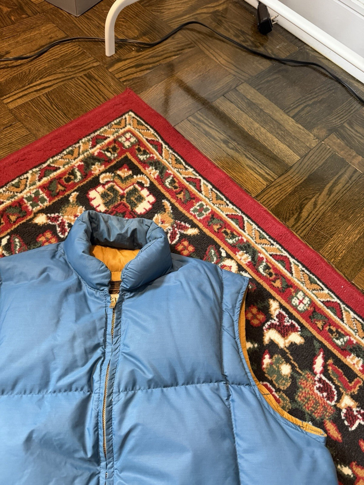 VTG 70s Eddie Bauer Goose Down Puffer Vest Blue Quilted Talon Zip Tan USA M