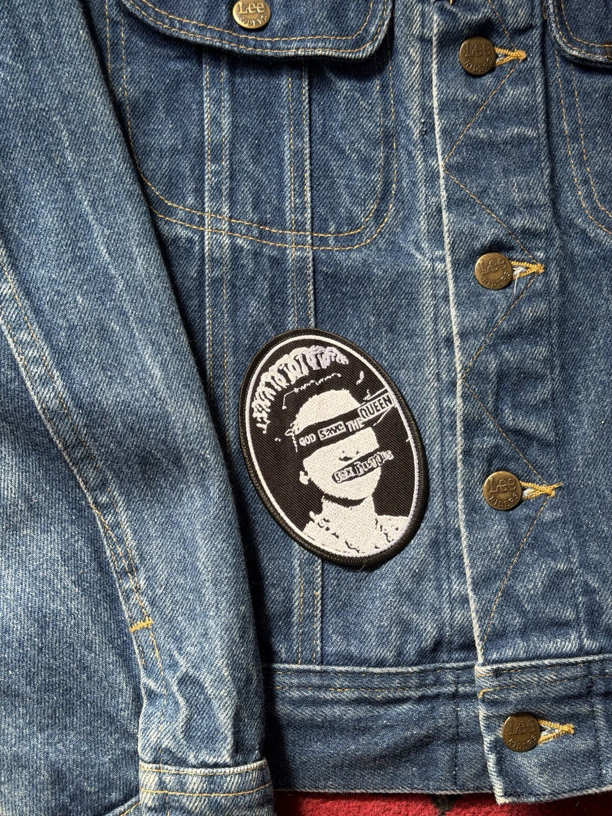 80s Lee Riders Vintage Denim Trucker Jacket Sex Pistols "god save the queen"