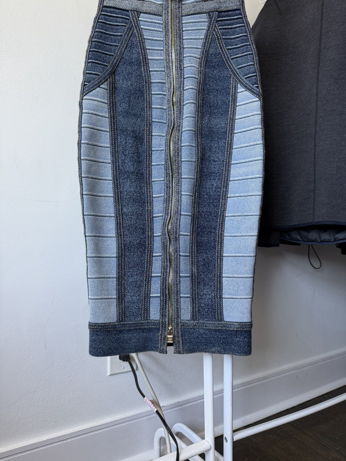 Herve Leger Women's Denim Knit Bodycon Dress Size XS