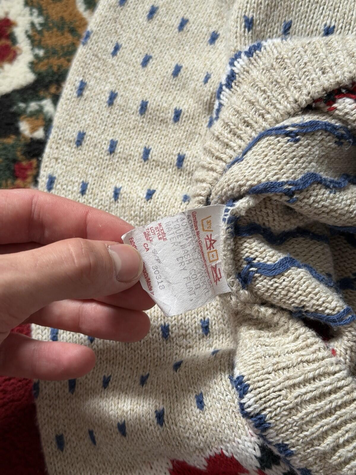 Vintage Cottage Cove Teddy Bear Knit Cardigan Sweater Size S Beige
