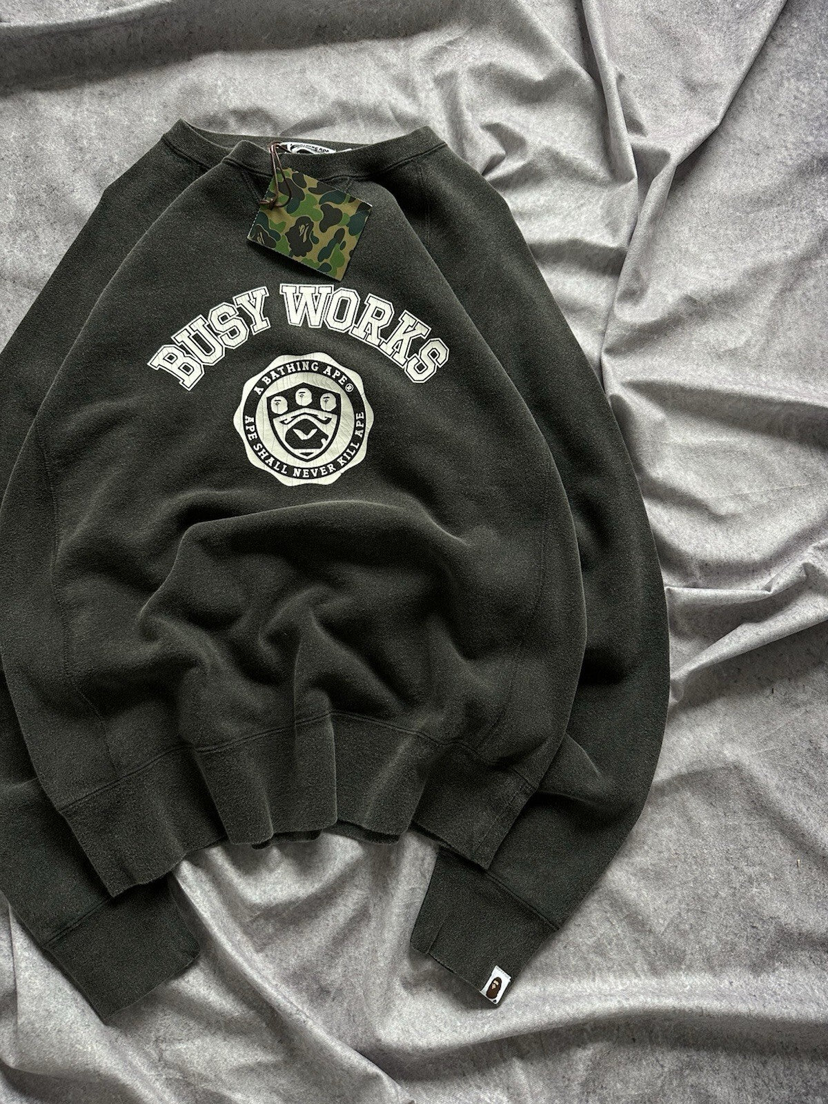 A Bathing Ape Bape Busy Works Washed Black Crewneck Sweatshirt Size M