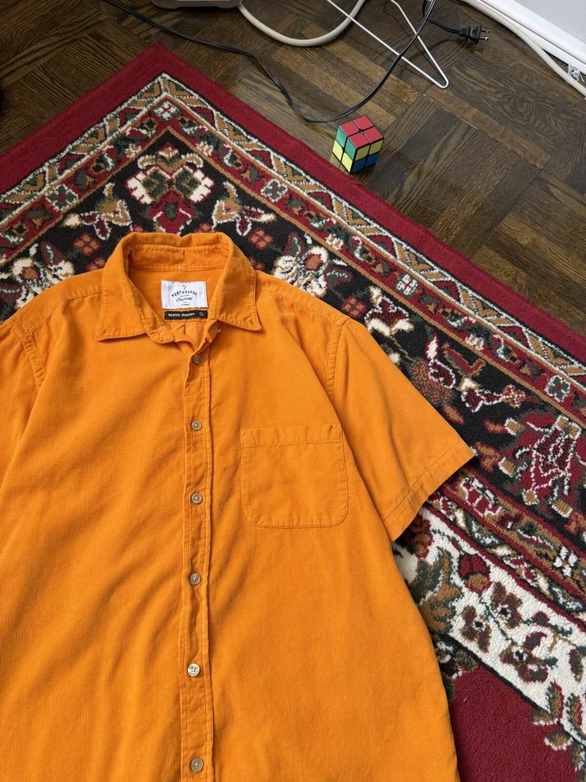 Portuguese flannel  Corduroy Orange Short Sleeve Size L