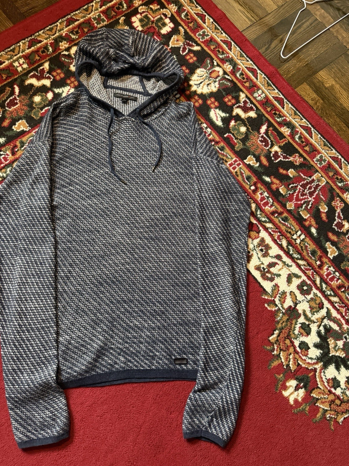 John Varvatos Knit Hoodie Mens Large Cotton Long Sleeve Pullover Textured Slim
