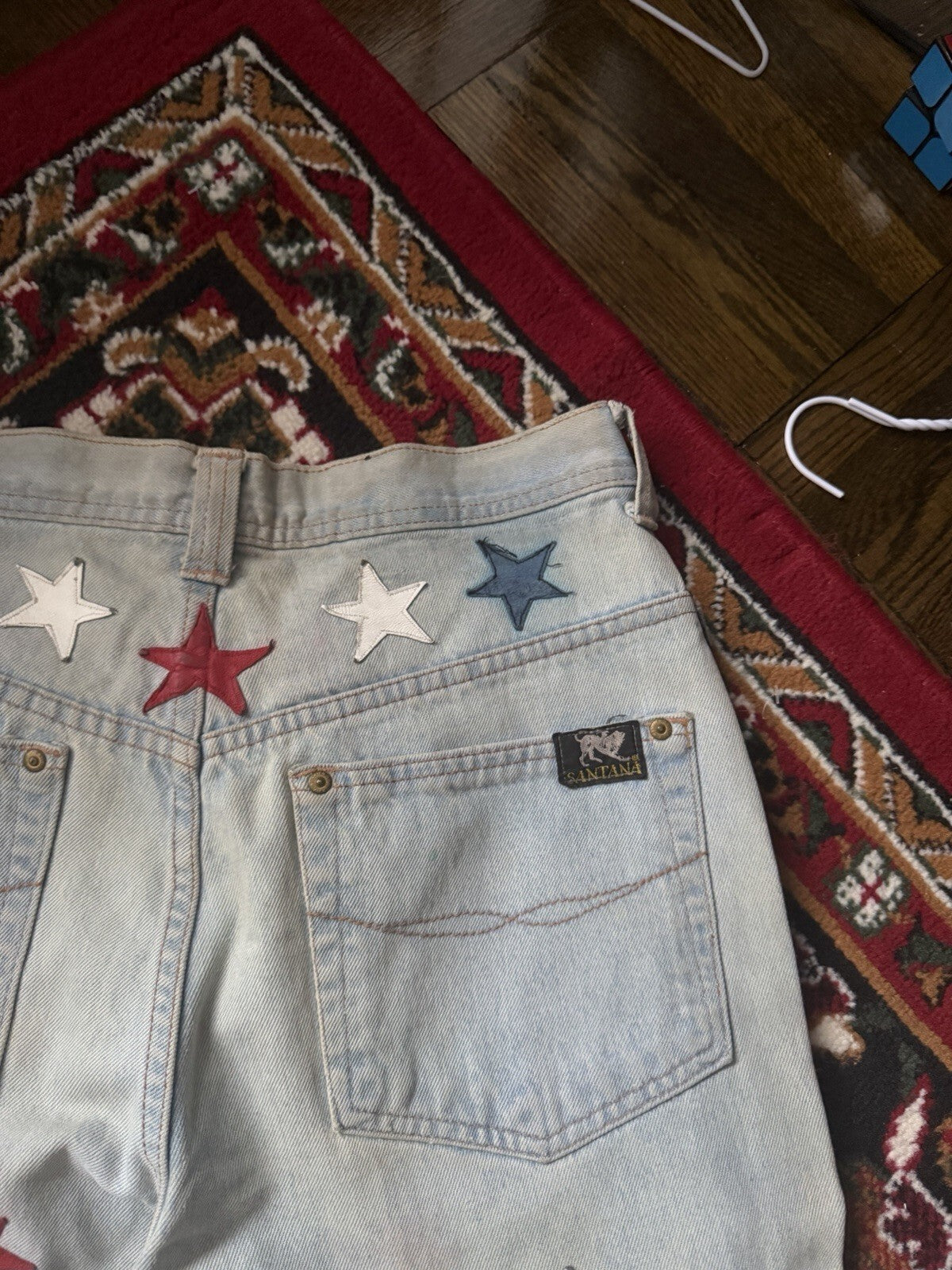 Vintage 90s Parasuco Distressed USA Flag Stars Jeans Light Wash Denim