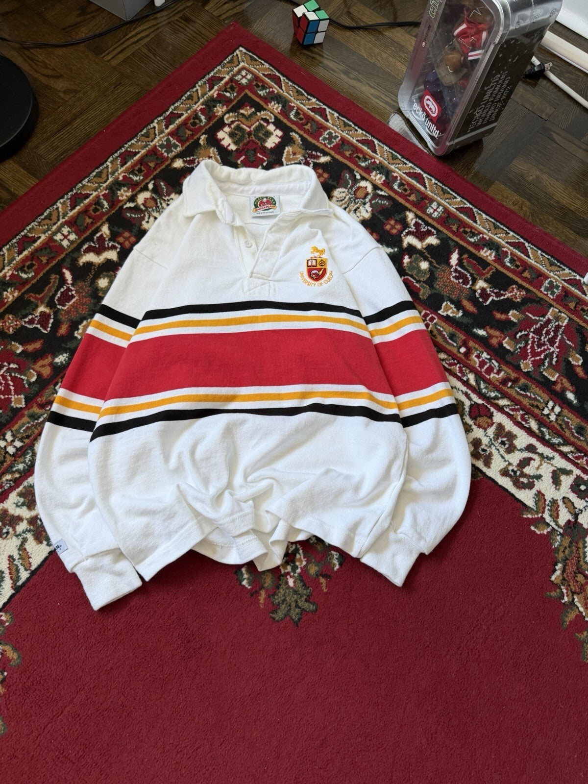 Vintage Barbarian Rugby Shirt Mens Small University of Guelph White  Polo