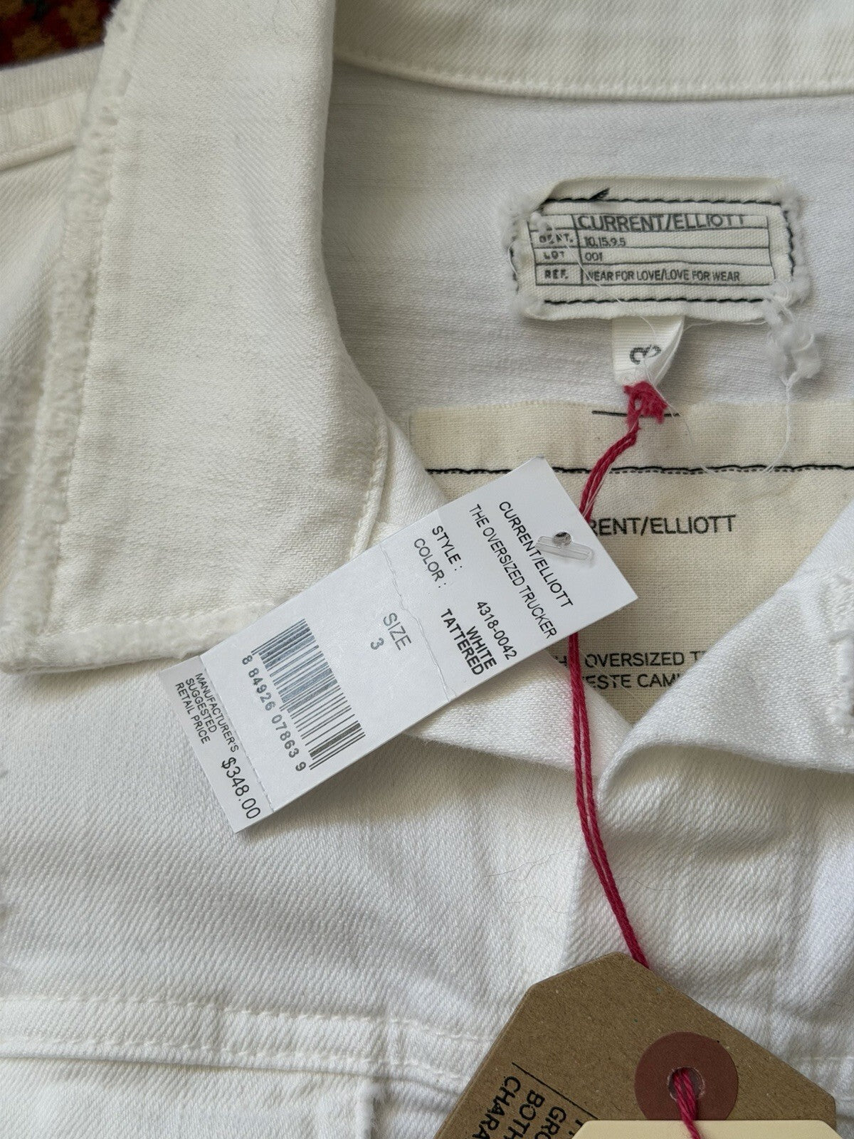 CURRENT / ELLIOTT Distressed Cotton Trucker Denim Jacket White Size 3