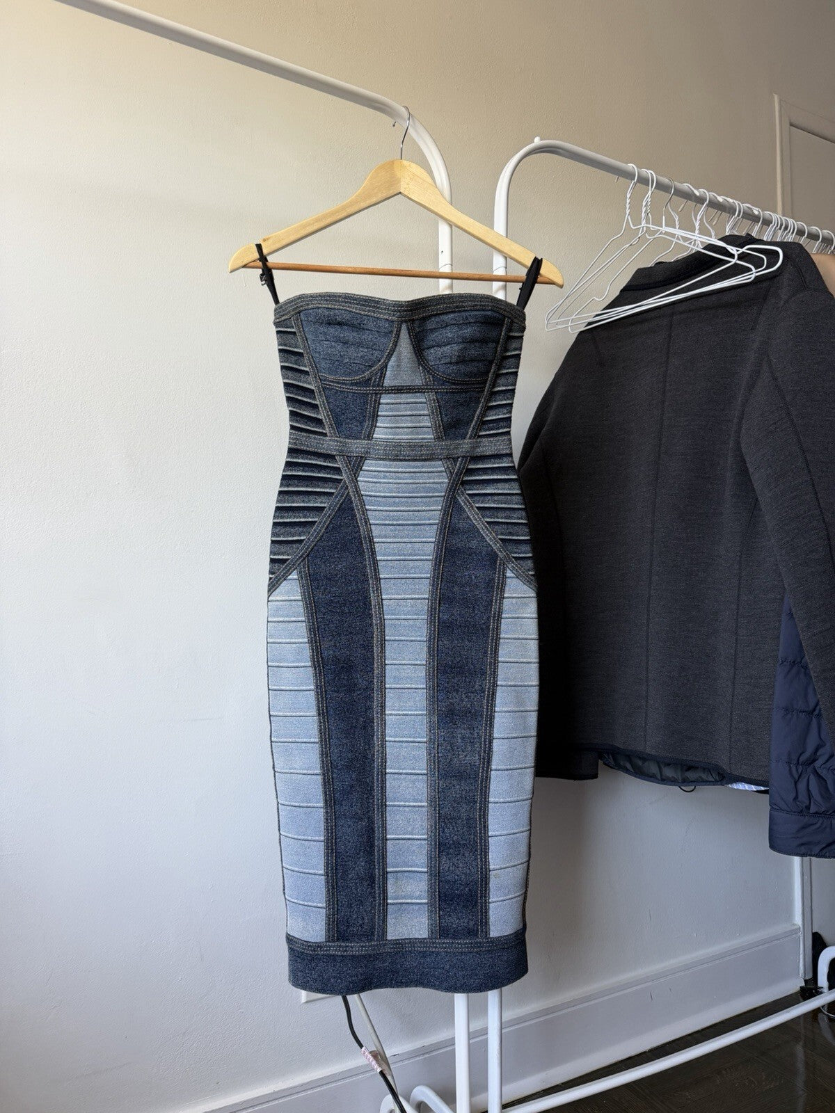 Herve Leger Women's Denim Knit Bodycon Dress Size XS