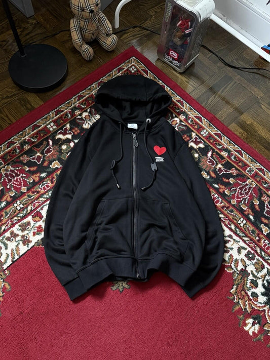 Burberry London Heart Black Full Zip Hoodie Cotton Logo Pockets Size M