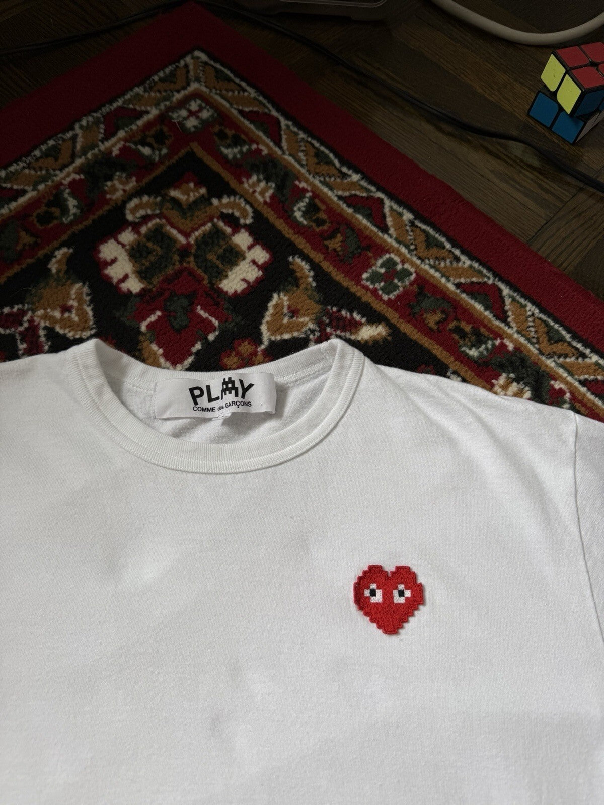 Comme des Garçons Play x Art Work By Invider Heart Size L White Tee