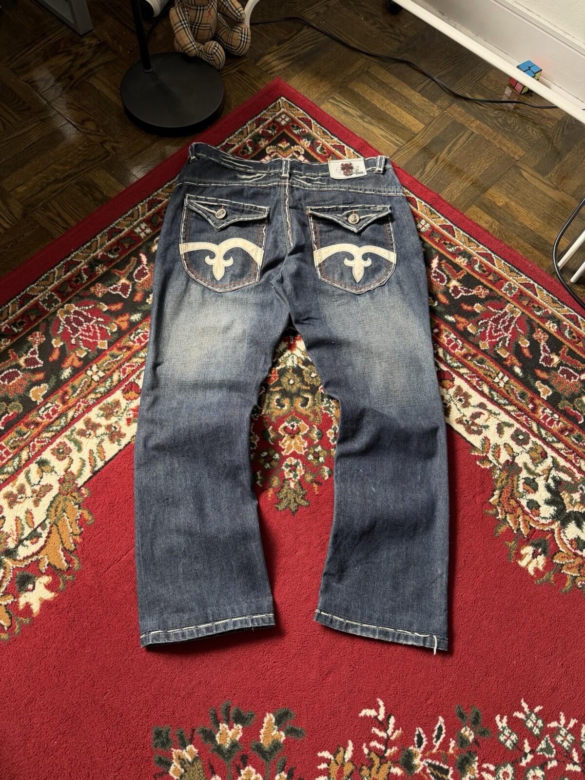 Laguna Beach Jeans Size 36 Mens Bootcut Skulls Embroidered Vintage Made in USA