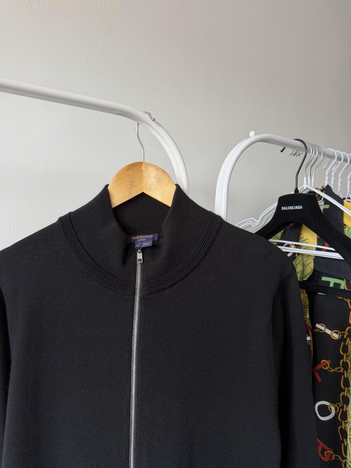 Louis Vuitton Uniforms Wool Knit Sweater Black Mens Size XL Full Zip Mock Neck