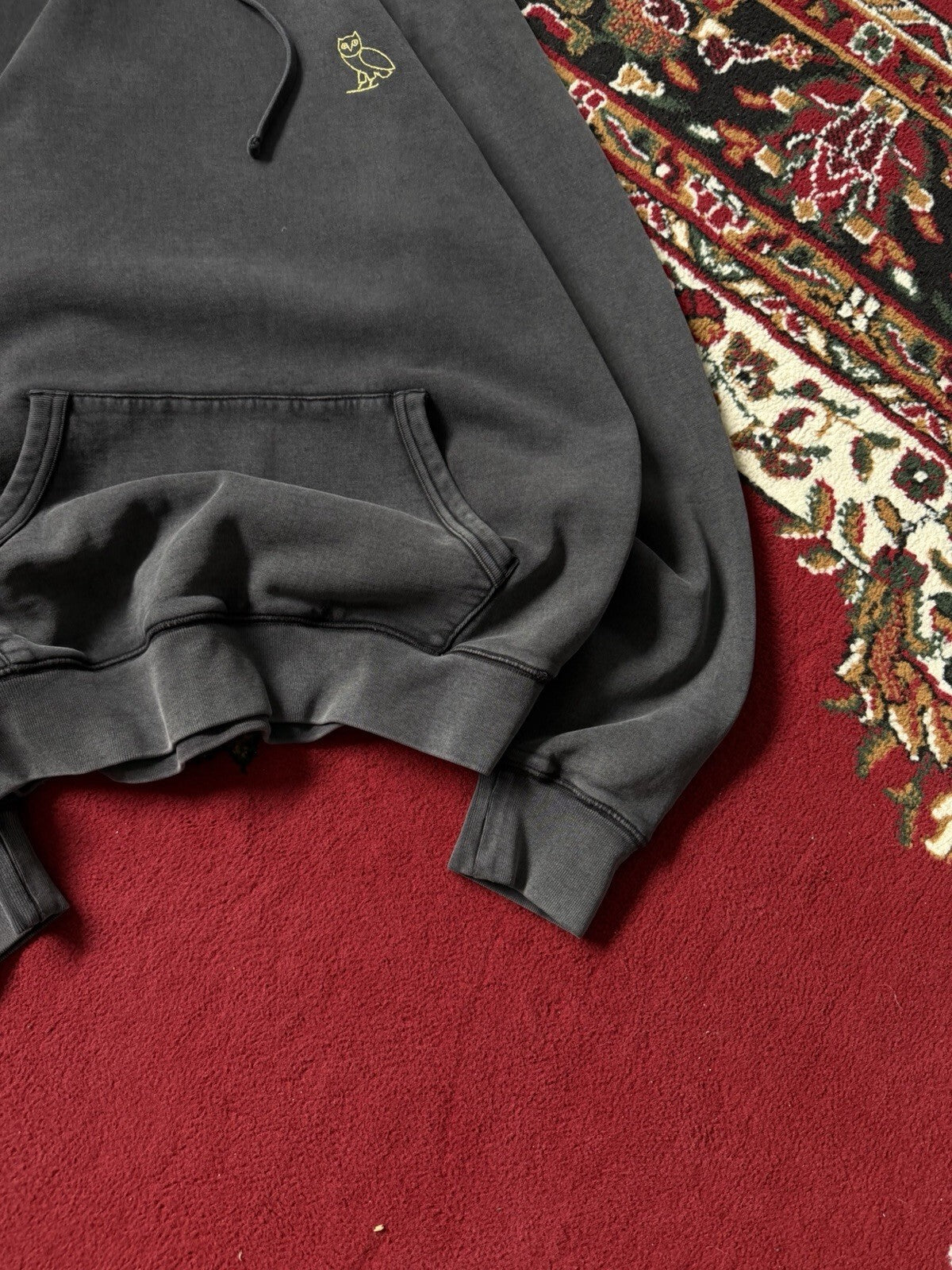 October's Very Own OVO Drake Pigment Dyed Owl Logo Hoodie Sweatshirt Off Black S