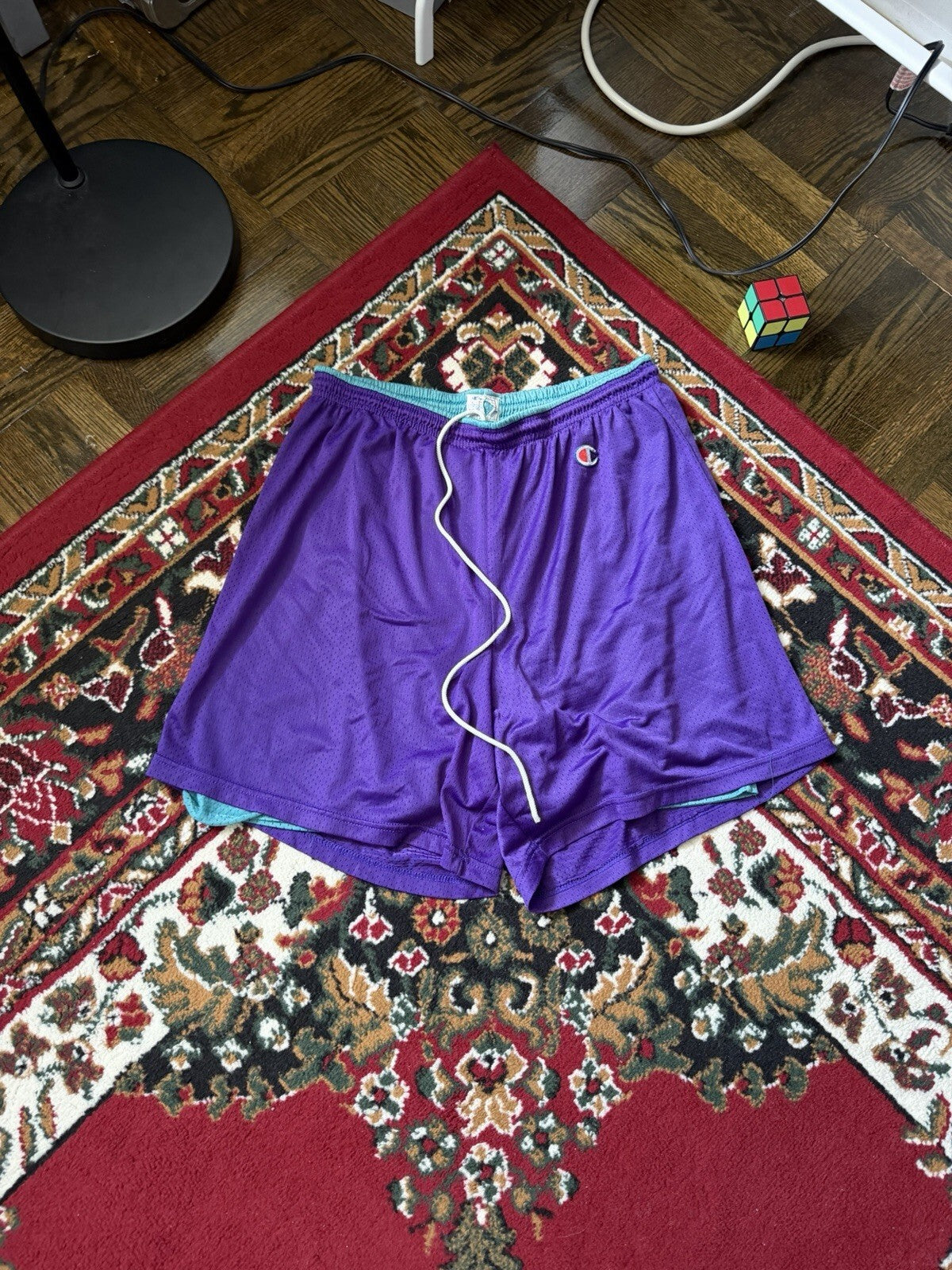 Vintage Champion 80s Reversible Basketball Shorts Purple / Green