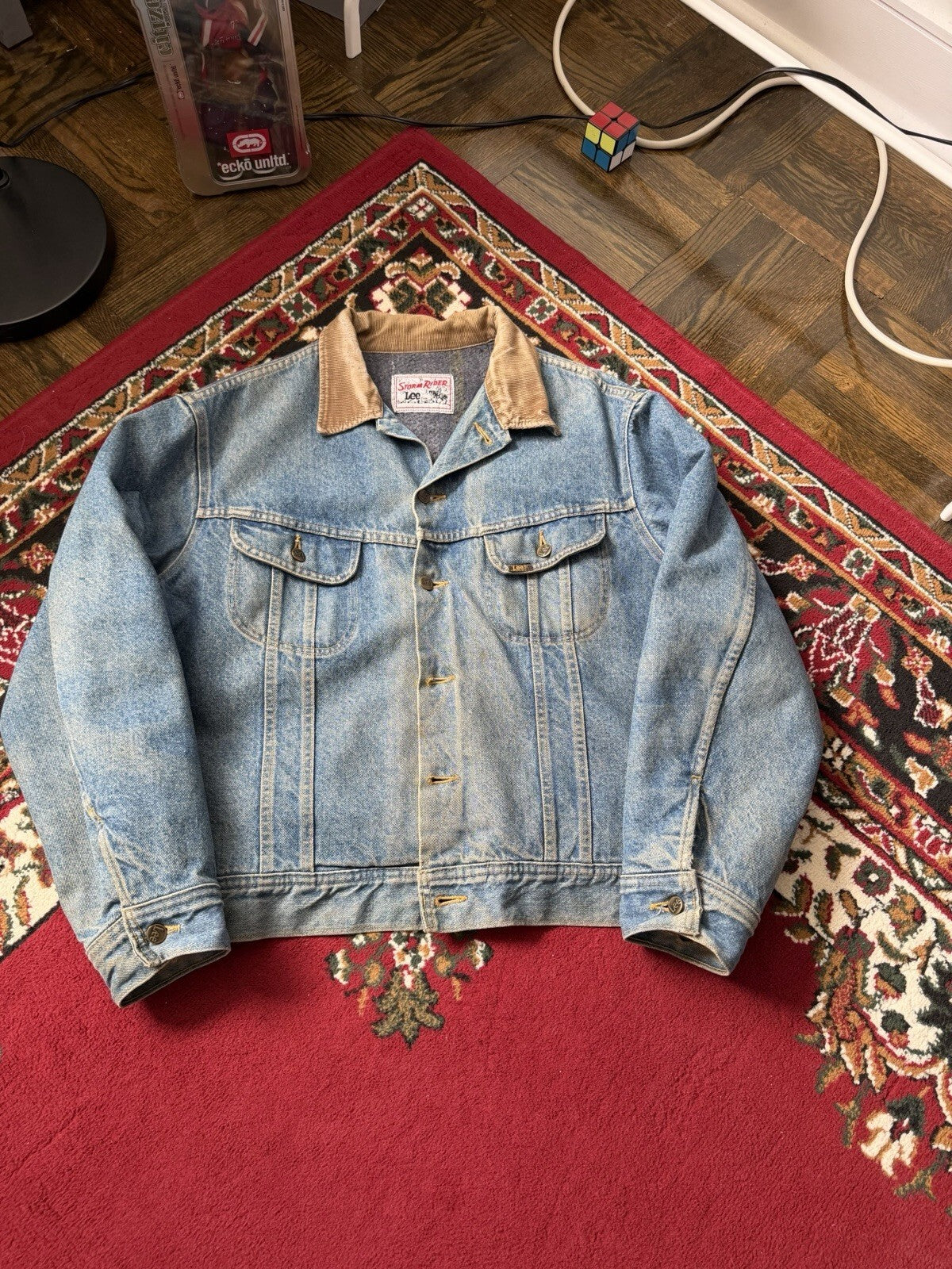 Vintage Lee Storm Rider Washed Blanket Lined Faded Denim Jacket Men's 90s Jean