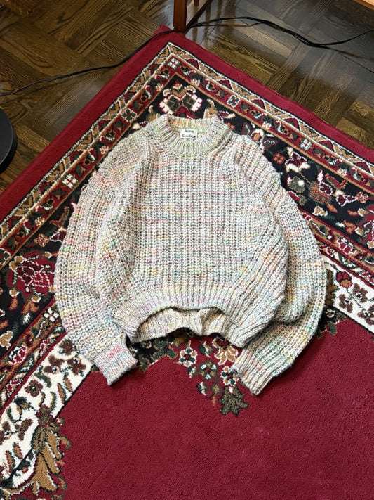 Acne Studios Zora Knit Sweater White/Gray With Rainbow Streaks Size S