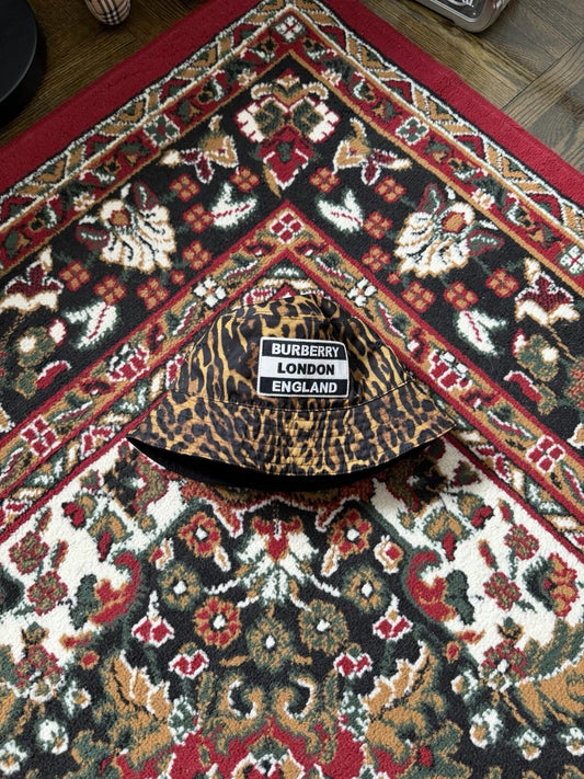 Burberry Leopard Pattern Bucket Hat Brown Black Polyamide