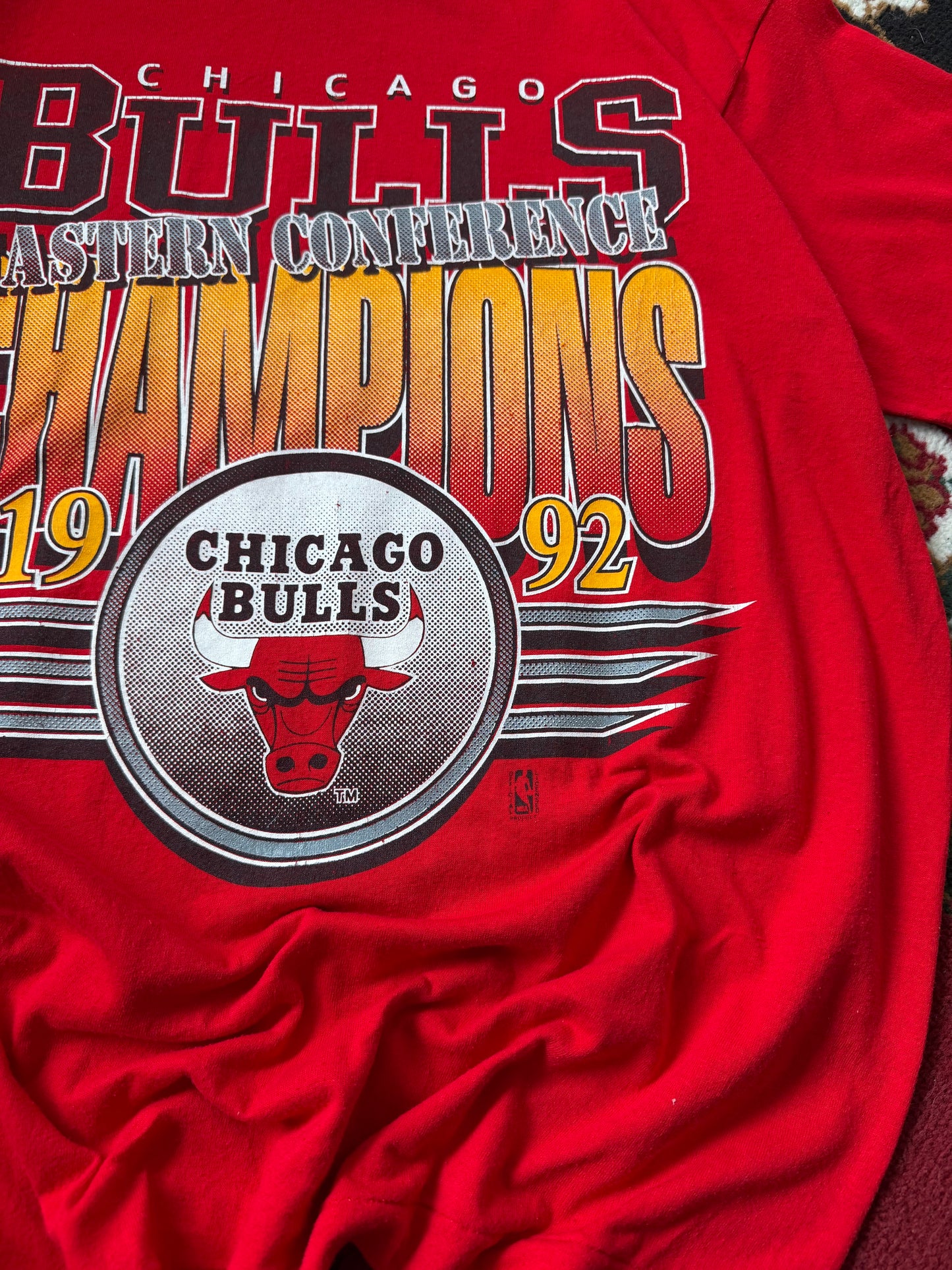 Vintage Chicago Bulls Championship T-Shirt Sz XL 1992 NBA Finals Champs Red