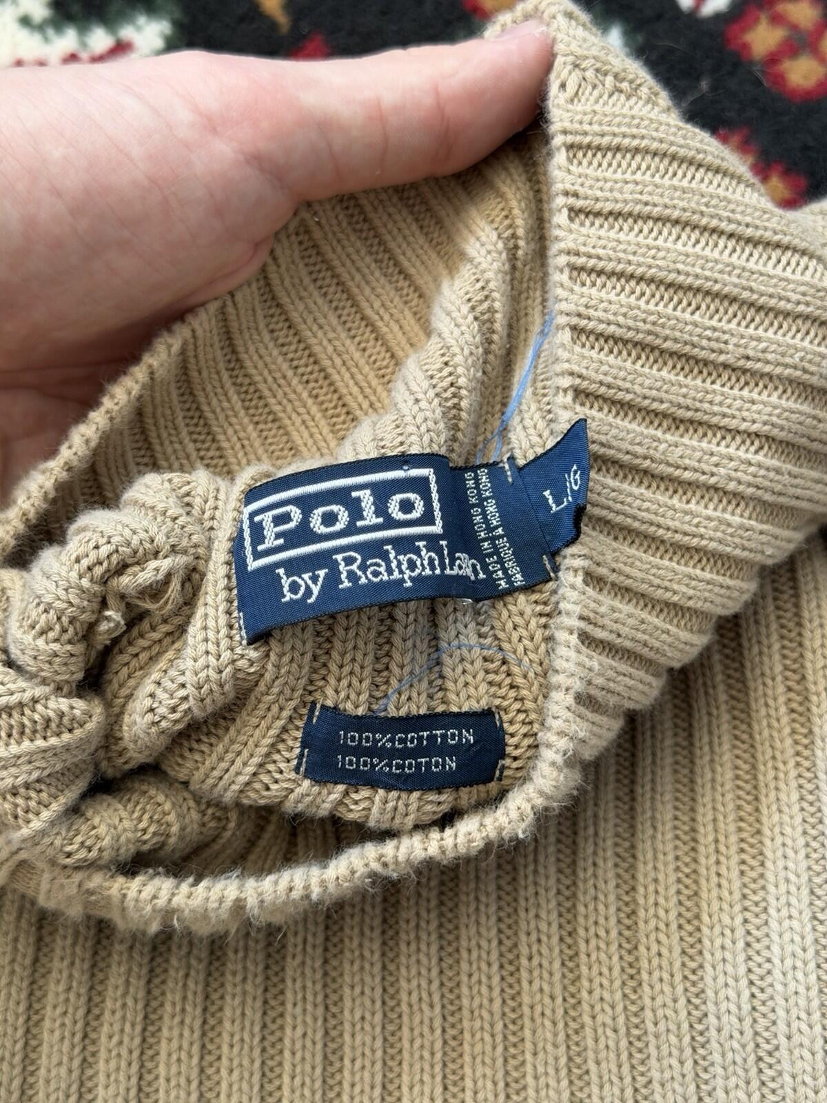 VTG Polo Ralph Lauren Ribbed Sweater Slim Fit Turtleneck Men L Fisherman 90s