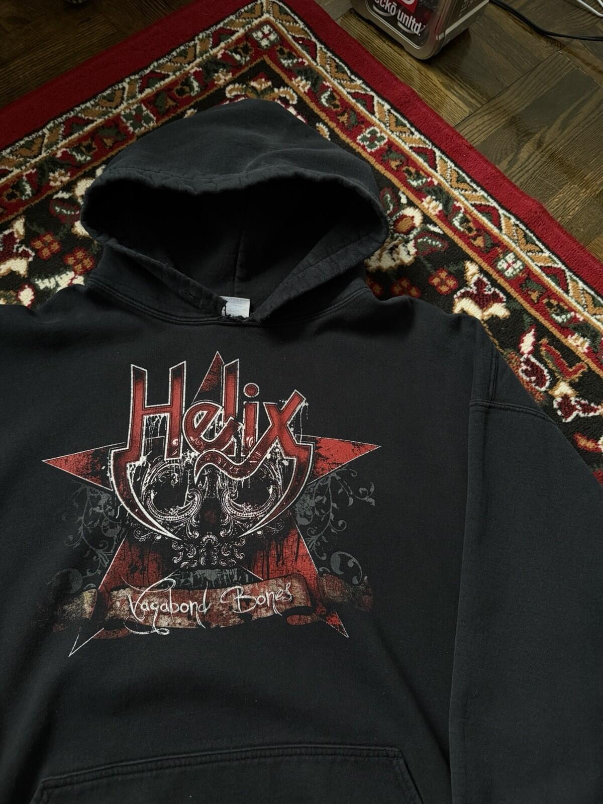 Vintage Vagabond Bones by Helix Skull Blood Band Hoodie Double Sided Gildan 00s