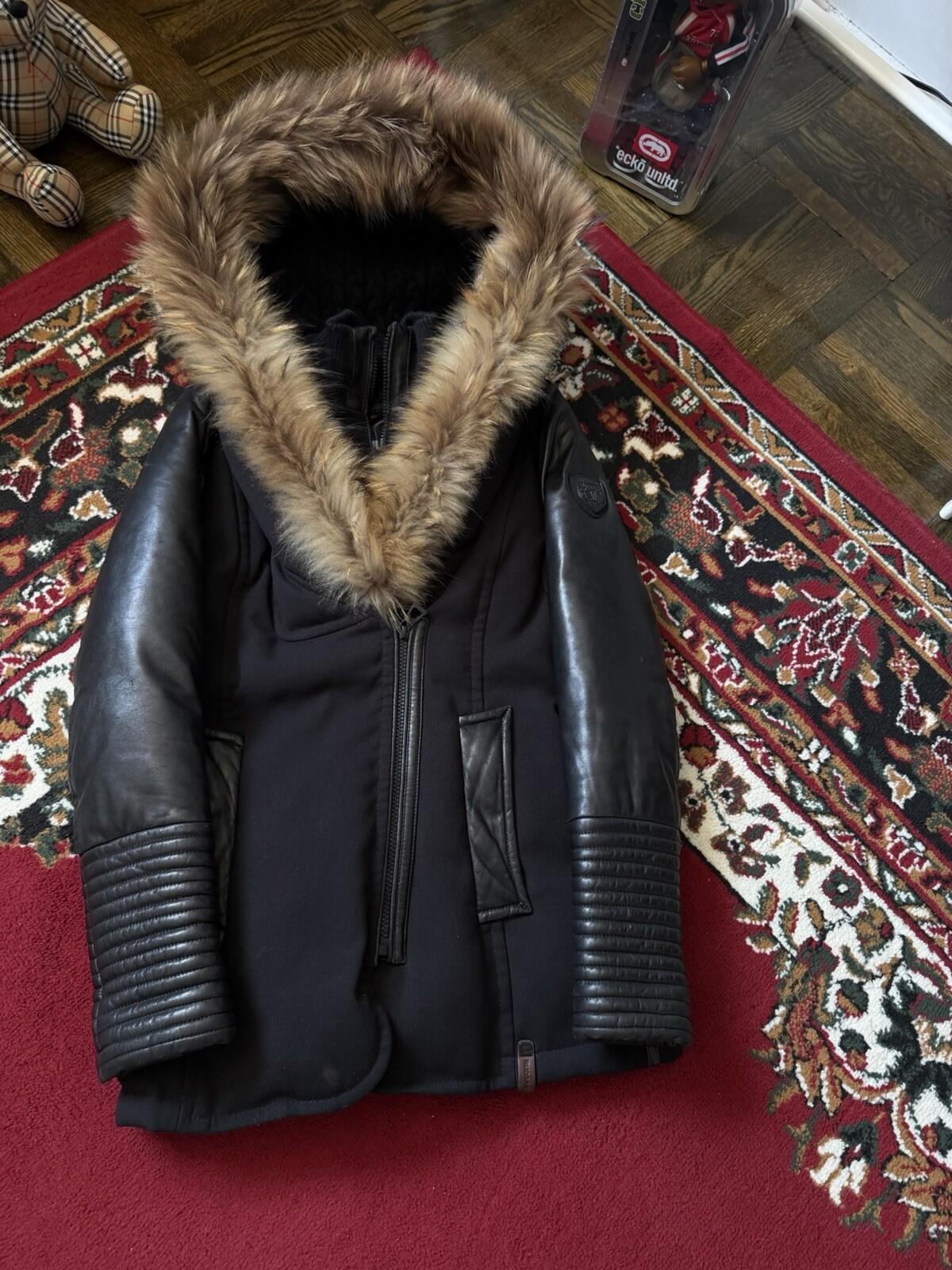 Rudsak Racoon Fur Leather Sleeves Women’s Fitted Down Coat Size S