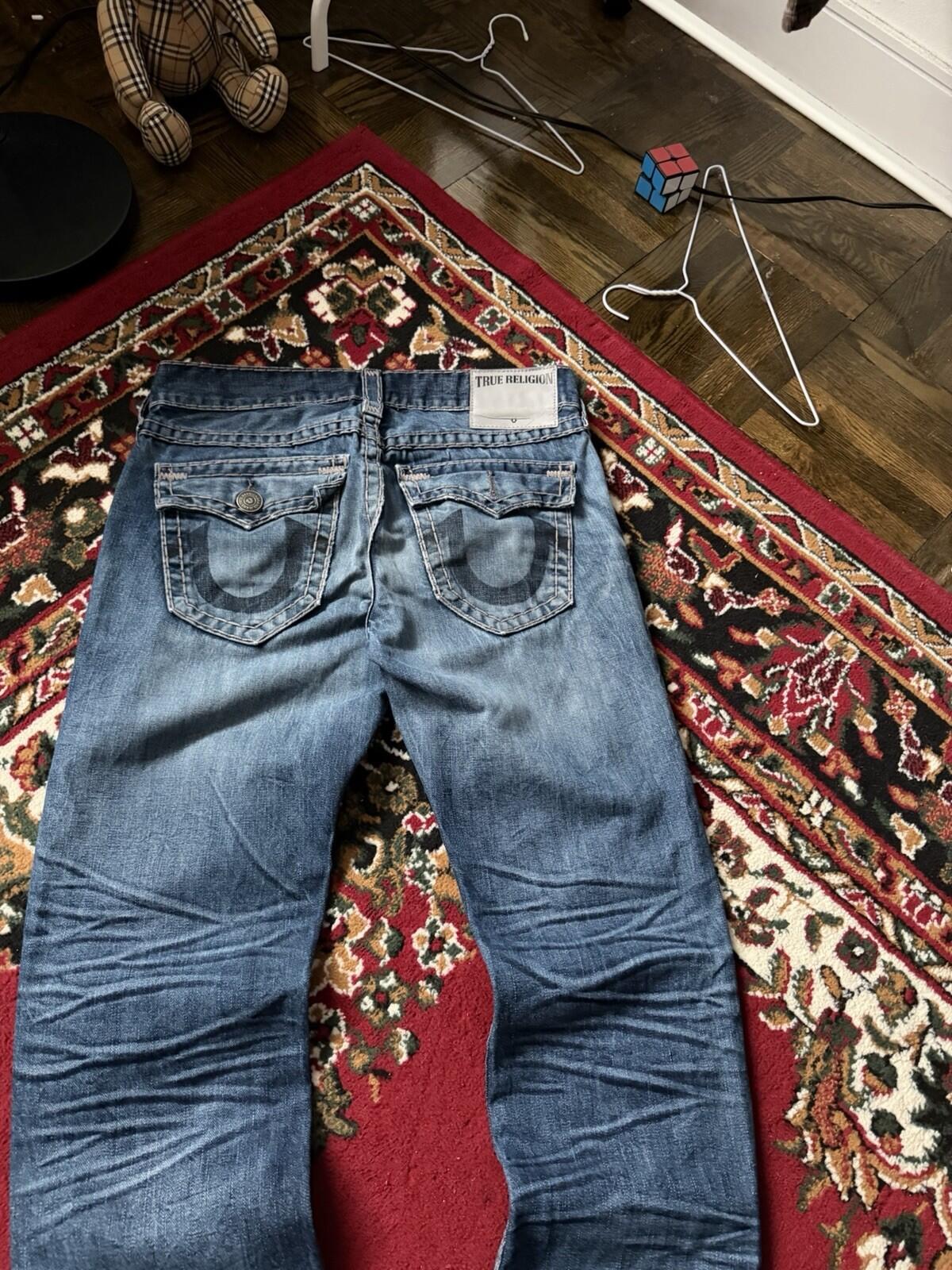 True Religion Mens Jeans Denim Tan Stitching Straight Leg 32 Y2K