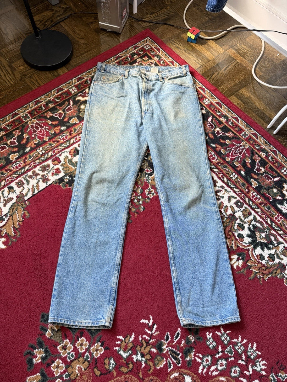 Vintage Levis 619 Jeans Mens 38x34 Washed Blue High Rise Straight Fit Levi's 90s