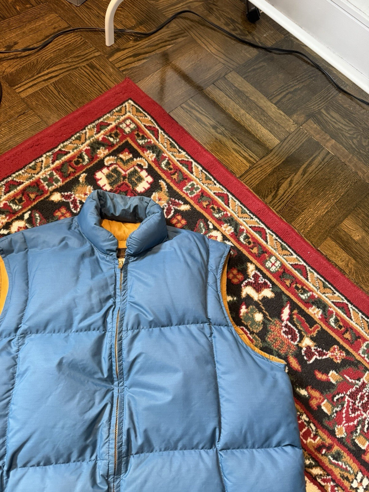 VTG 70s Eddie Bauer Goose Down Puffer Vest Blue Quilted Talon Zip Tan USA M