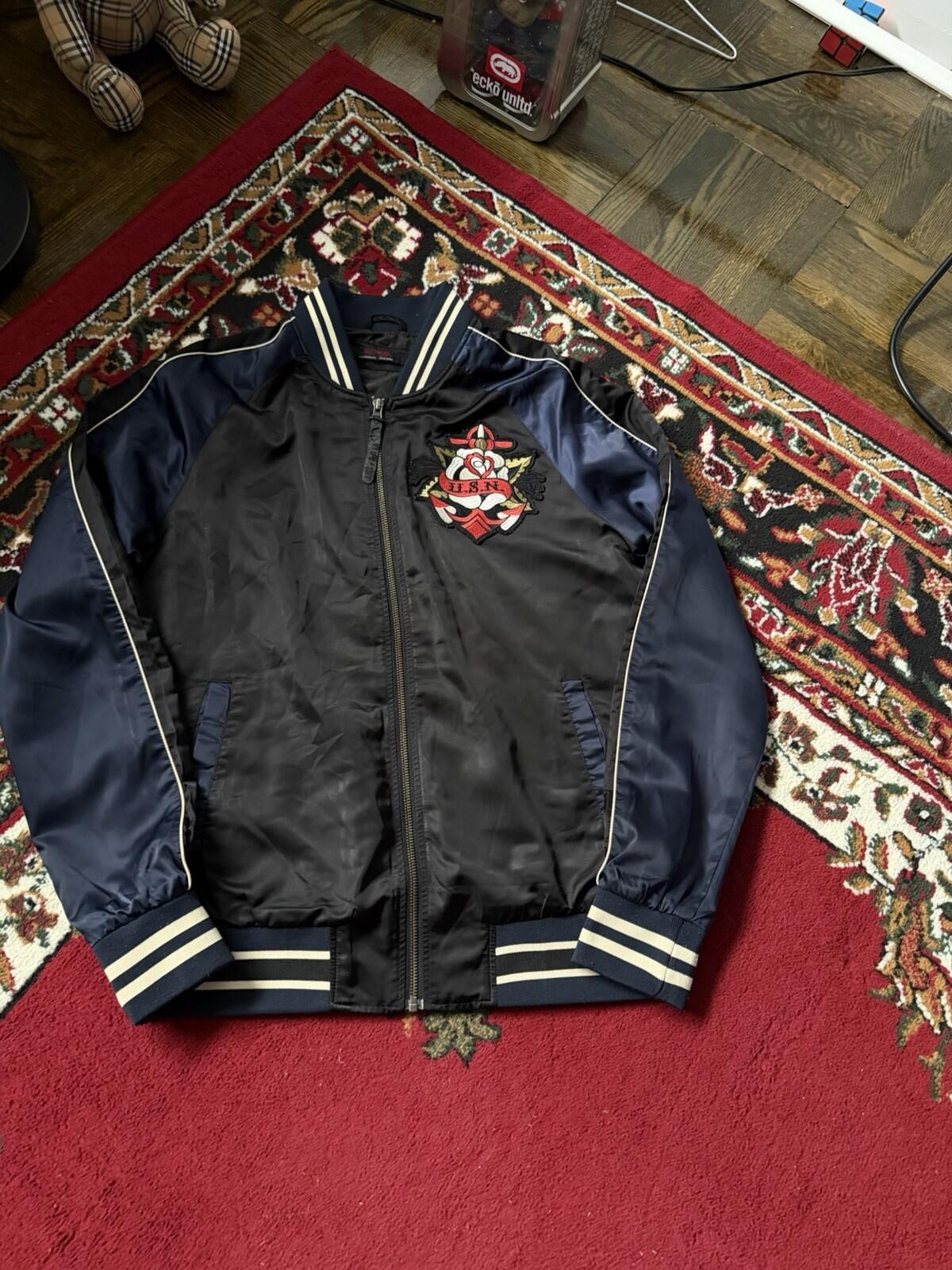 VTG Ed Hardy New York Dragon Japanese Satin Souvenir Bomber Jacket Size M Y2K