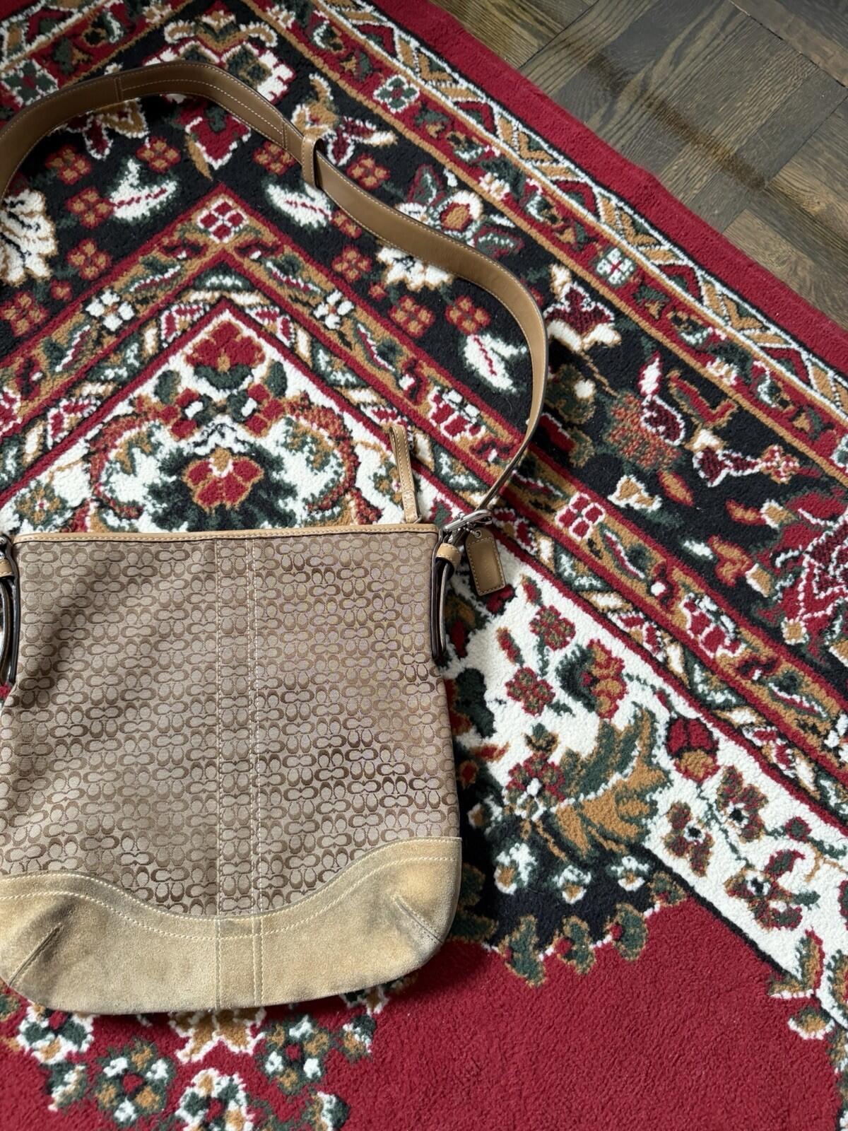Coach Signature Jacquard Crossbody Bag Shoulder Purse Brown F10944