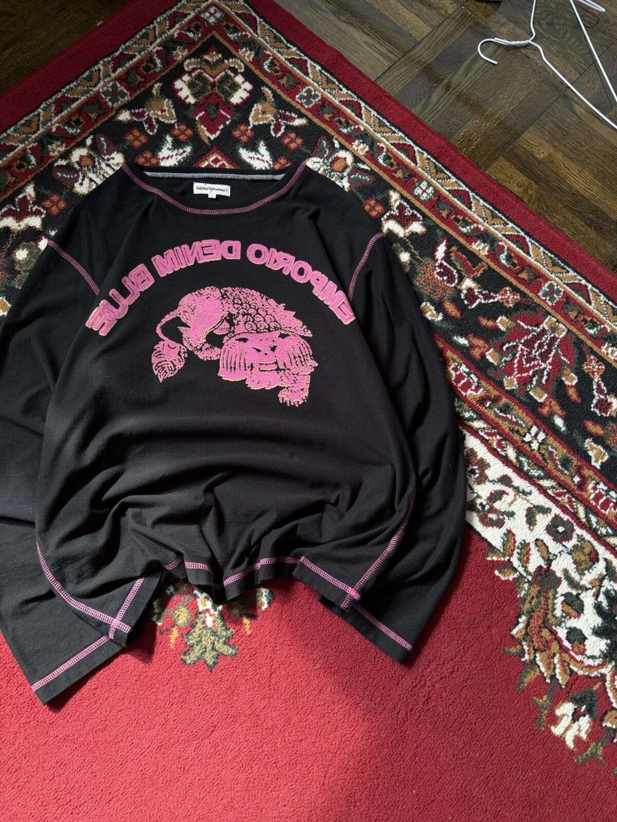 Y2K Emporio Armani Denim Blue Graphic Longsleeve Tee Black Pink Logo