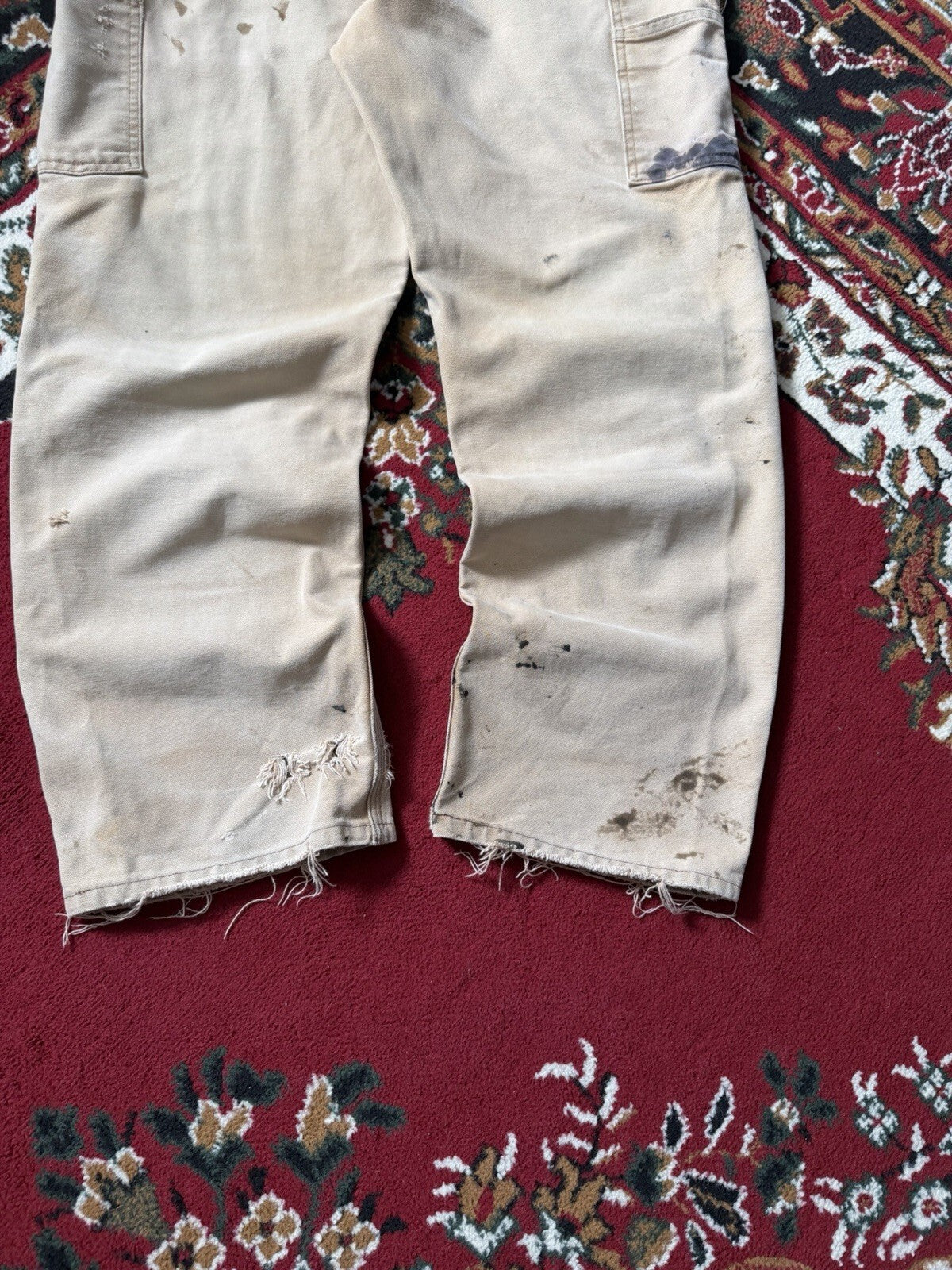 Carhartt Relaxed Fit Single Knee Pants Beige Thrashed Faded Size 36/36 Y2K