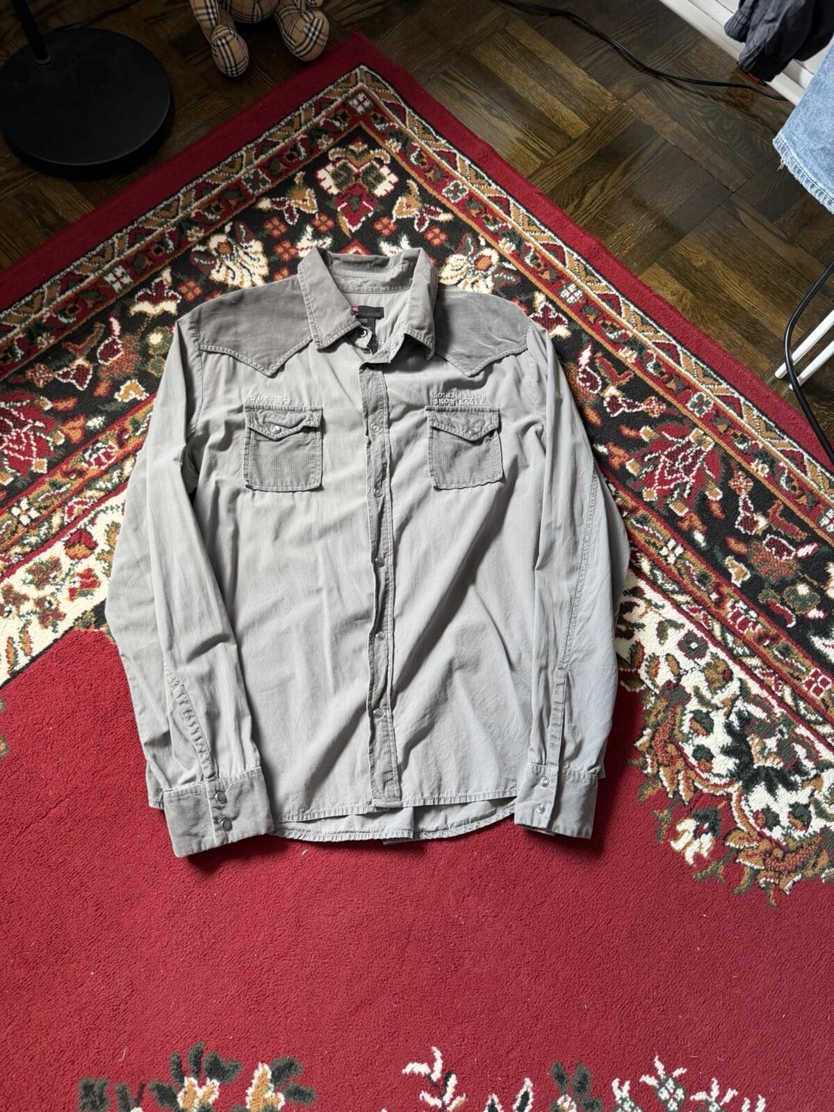 Diesel Eagle Corduroy Western Shirt Gray Size XL