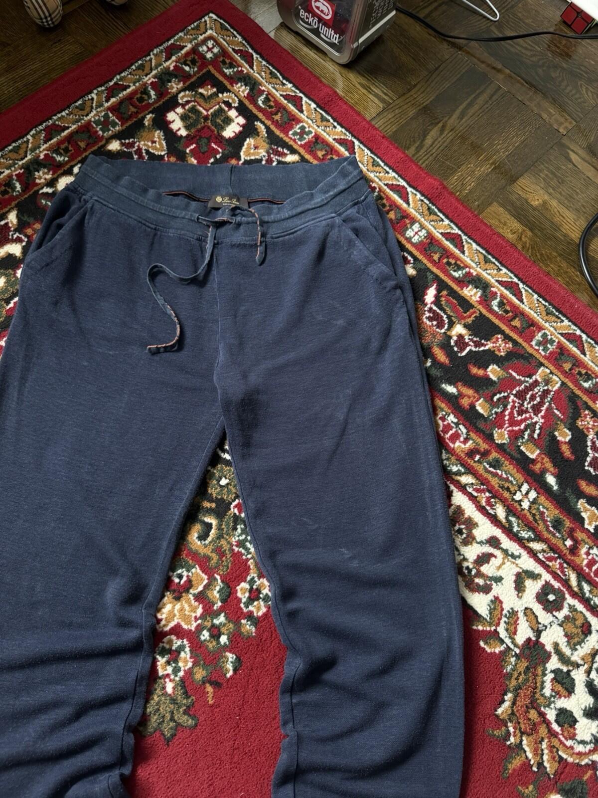 Loro Piana Tapered Linen Joggers Sweatpants Pants Blue Sz XL