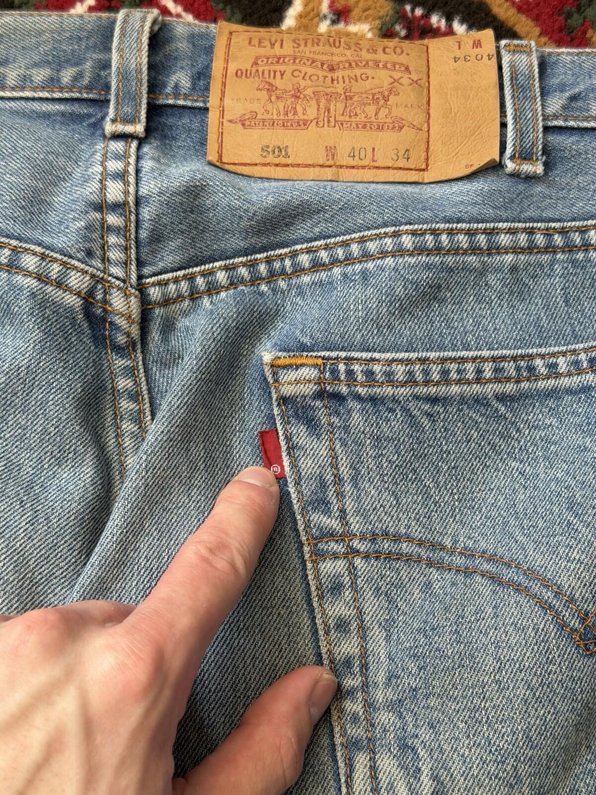90s Vintage Levi's 501 Jeans Size 40x34 Blue Light Blue Washed Denim