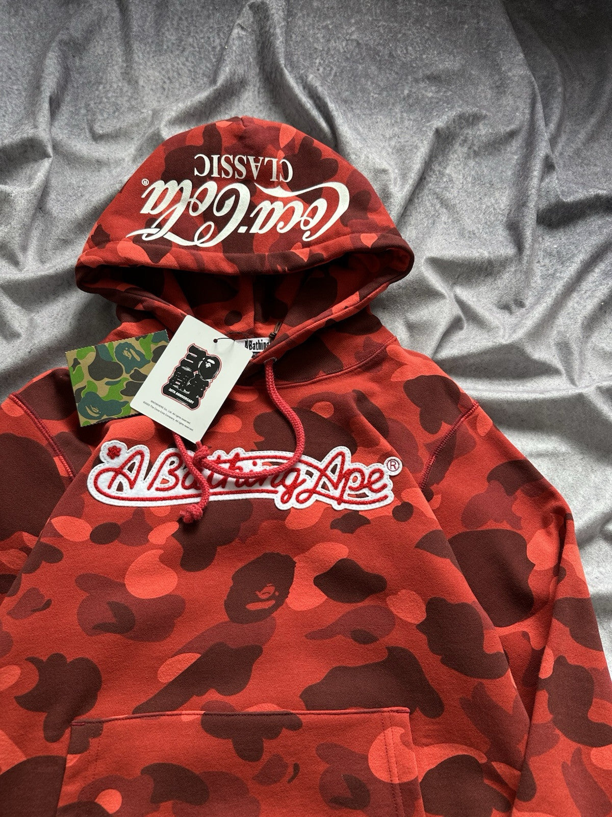 NWT BAPE x Coca-Cola Red Color Camo Ape Head Pullover Hoodie