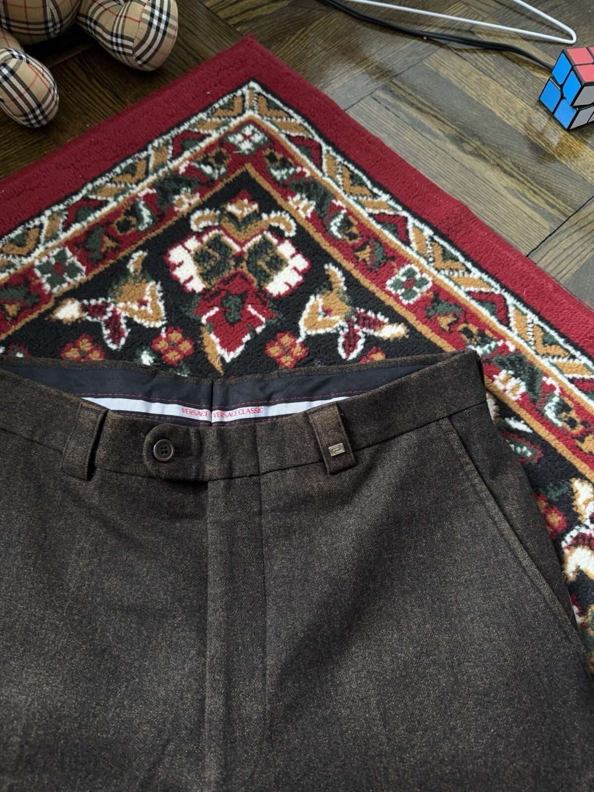 Versace Classic Men's Brown Wool Flat Front Slacks Trousers Dress Pants