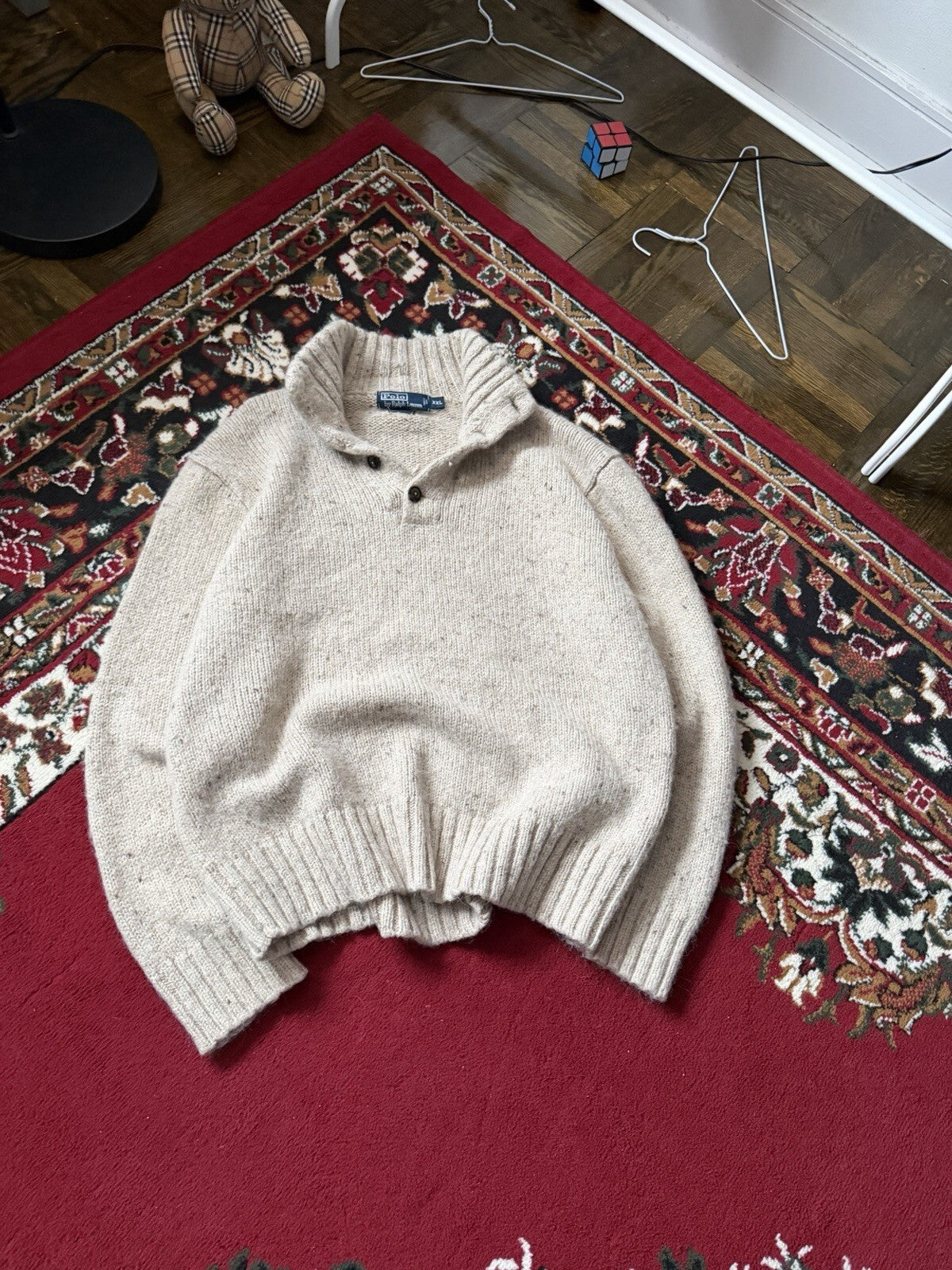 VTG Polo Ralph Lauren Henley Knit Ribbed Hem Alpaca & Wool Blend Sweater XXL 90s